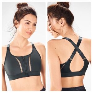 NEW Fabletics Zoe High Impact Sports Bra Front Zip Adjustable Olive Green Small